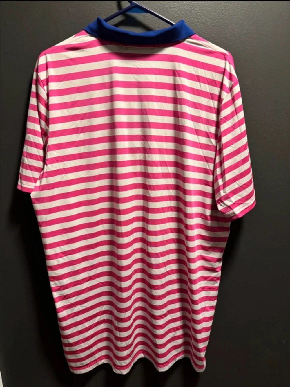 Ralph Lauren Pink and White Striped Polo with Blue Collar